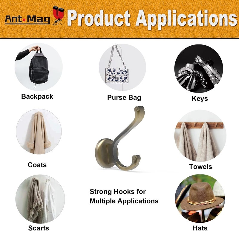 Ant Mag Magnet Hooks Heavy Duty 140lbs Neodymium Magnet Metal Wall Hooks for Hanging Coats Robes Backpacks Bags Hats Keys Mugs Cups Towels Bronze - Image 4